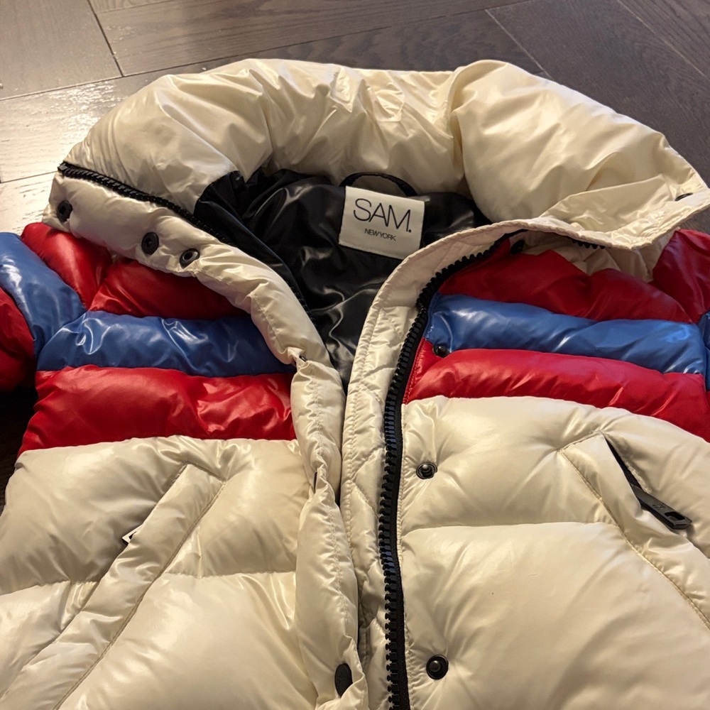 SAM. Kids Puffer Jacket - White, Red, Blue